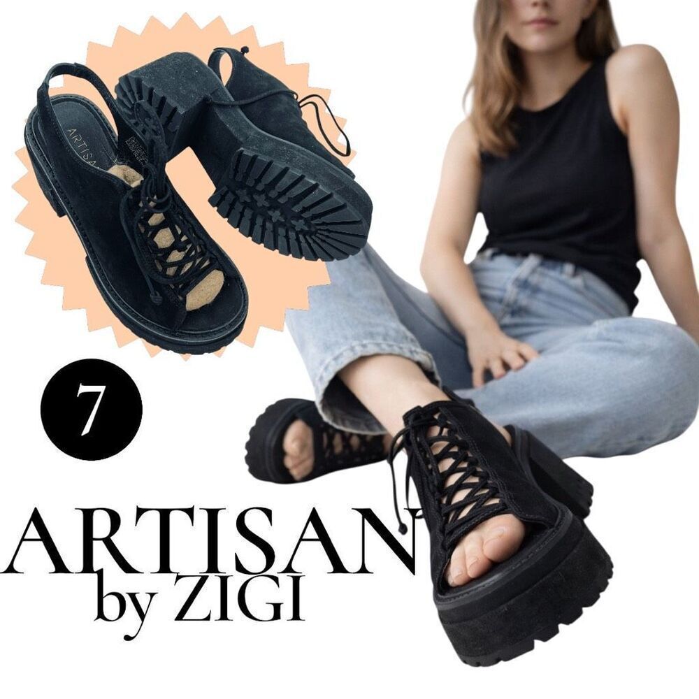 Artisan By Zigi Women's Suede Platform Monserrat Slingback Sandals Black Size 7